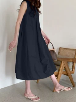 Solid O-neck Pleated Sleeveless Pocket Women Casual Dress -Zanzea Shop e93ac207 188c 4702 9b7b 97c8abb47e11