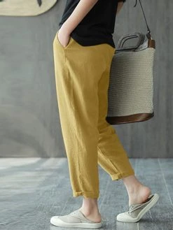 Solid Pocket Casual Cropped Tapered Pants For Women -Zanzea Shop e93b028e 24f3 421e 9e45 5b29e8605fed