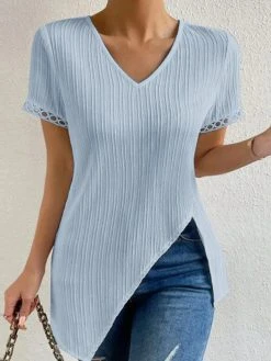 Women Plain Texture V-Neck Irregular Hem Hollow Sleeve T-Shirt 8 Women Plain Texture V-Neck Irregular Hem Hollow Sleeve T-Shirt -Zanzea Shop e94c6701 fe68 42b7 b3de c063d0614115
