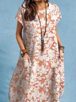 Allover Plants Print Dual Pocket Short Sleeve Dress -Zanzea Shop e94dddad 38a6 4a83 8ee6 a090cef797ab