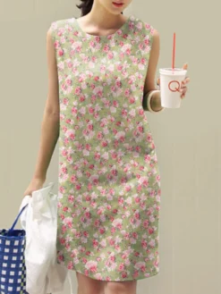 Women Allover Ditsy Floral Print Crew Neck Sleeveless Dress -Zanzea Shop e9690d14 1935 4ba0 9aa0 9b37773ba5be