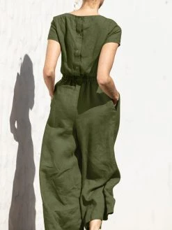 Solid Color Short Sleeve O-neck Cotton Wide Leg Jumpsuit -Zanzea Shop e96a31e1 1510 4d61 bf27 1b09a19be20c