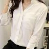 Solid Button Front Stand Collar 3/4 Sleeve Blouse