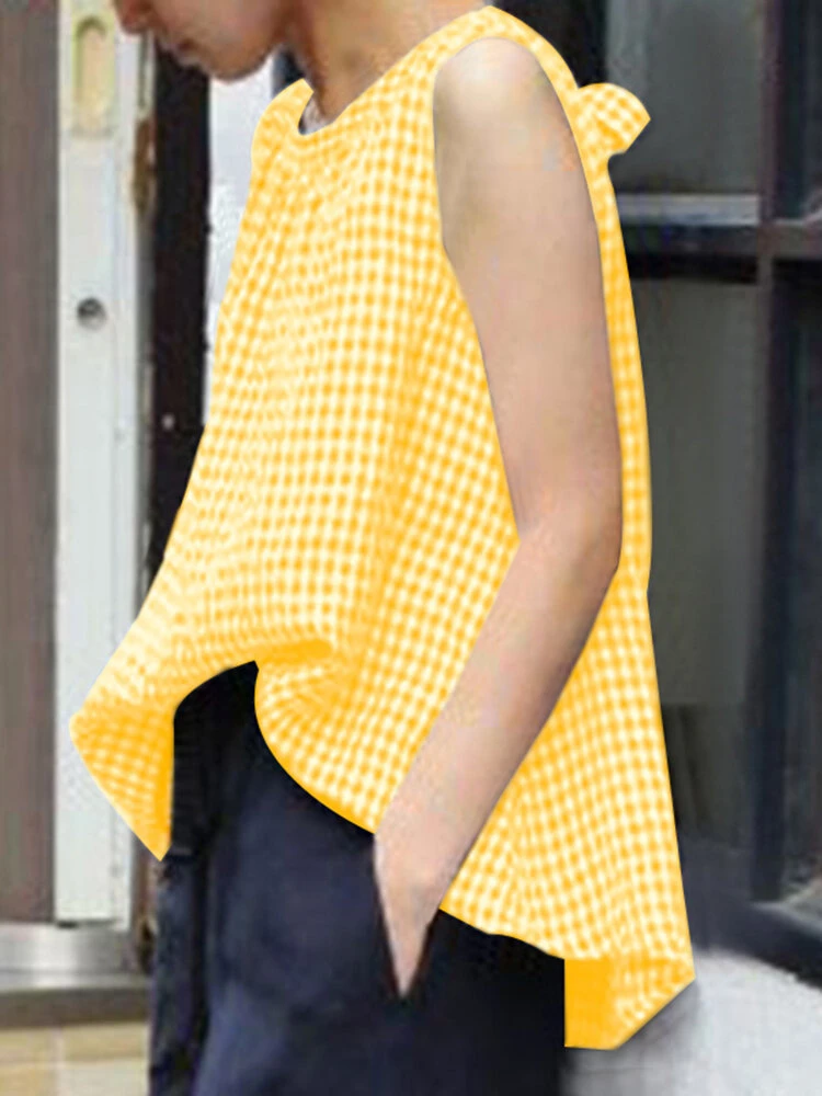 Plaid Knotted Round Neck Sleeveless Casual Tank Top 6 Plaid Knotted Round Neck Sleeveless Casual Tank Top - Image 6