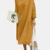 Solid Long Sleeve Loose Crew Neck Vintage Dress