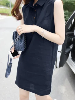 Solid Sleeveless Button Front Lapel Dress For Women -Zanzea Shop ea8256d7 69bb 44e3 9438 91f8c89da52e