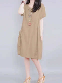 Solid Pocket Short Sleeve Crew Neck Vintage Dress 13 Solid Pocket Short Sleeve Crew Neck Vintage Dress -Zanzea Shop eac14079 4253 49bc 8425 aa59144bfb16