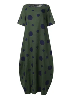Polka Dot Print Short Sleeve Plus Size Baggy Dress With Pockets -Zanzea Shop eae4ceaa b68d 42d9 8dad decd1e5b6621