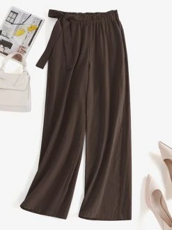 Solid Tie Elastic Waist Pocket Casual Women Pants -Zanzea Shop eb05eac0 ef4f 4b78 964f 50e08a9ef11c