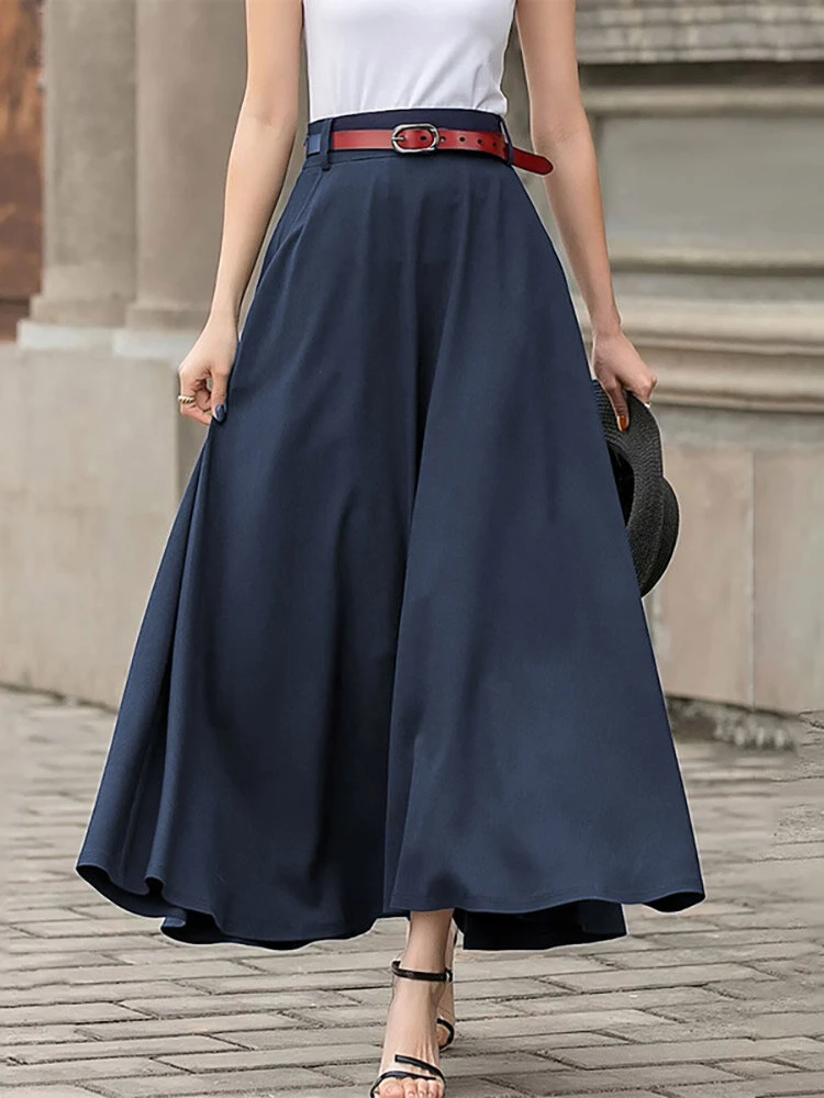Solid Pocket Sash A-Line Casual Maxi Skirt 6 Solid Pocket Sash A-Line Casual Maxi Skirt - Image 6