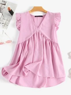 Women Solid V-Neck Ruffle Sleeveless Casual Tank Top -Zanzea Shop eb7d9785 4785 4092 9084 a15a063d1bbe