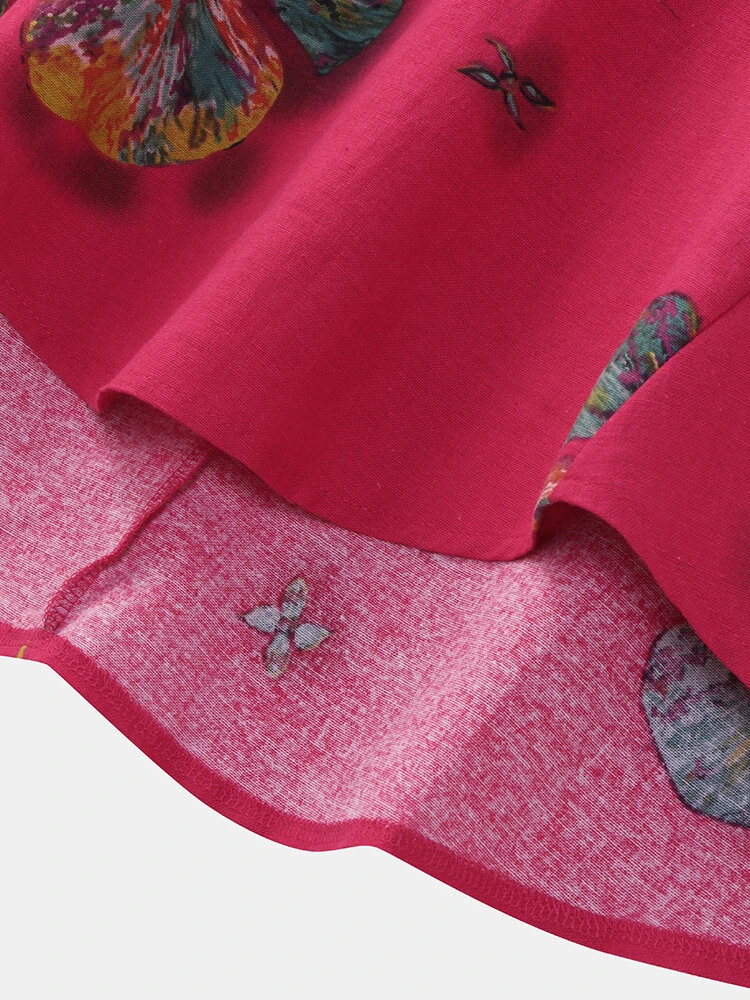 Calico Print Stand Collar Long Sleeve Plus Size Button Dress For Women 9 Calico Print Stand Collar Long Sleeve Plus Size Button Dress For Women - Image 9