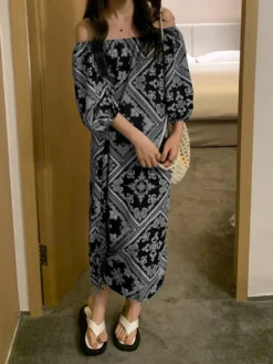 Tribal Paisley Print Off Shoulder 3/4 Sleeve Dress 22 Tribal Paisley Print Off Shoulder 3/4 Sleeve Dress -Zanzea Shop ec44501c 0bc6 44b3 9ffd 5d2b0ed91d2f