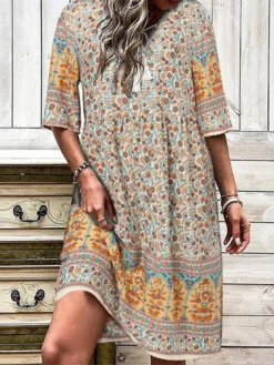 Women Ditsy Floral Print V-Neck Tie Bohemian Half Sleeve Dress 11 Women Ditsy Floral Print V-Neck Tie Bohemian Half Sleeve Dress -Zanzea Shop ec62e658 82b7 4ed7 aac0 8af6702437e5