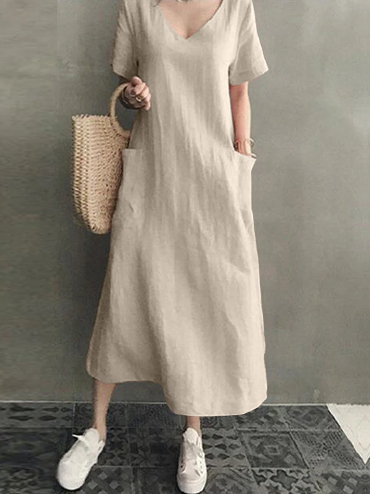 Vintage Short Sleeve V Neck Pockets Dress 7 Vintage Short Sleeve V Neck Pockets Dress - Image 7