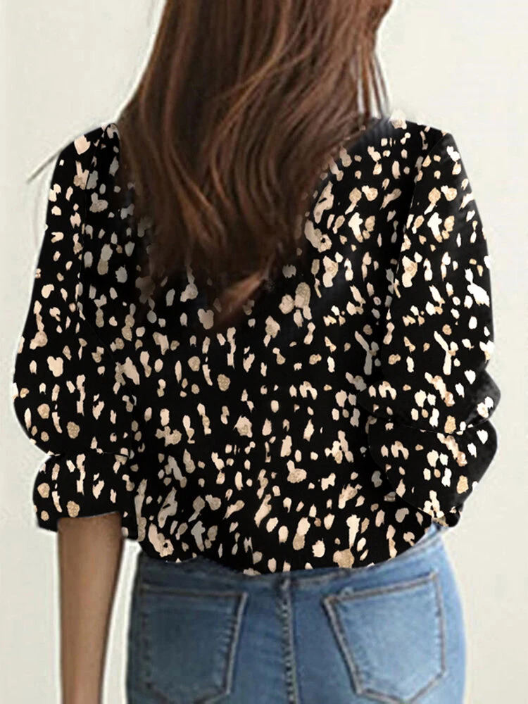 Random Allover Print Crew Neck Casual 3/4 Sleeve Blouse 6 Random Allover Print Crew Neck Casual 3/4 Sleeve Blouse - Image 6