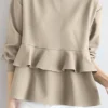 Ruffle Tiered Solid Long Sleeve Crew Neck Casual Blouse