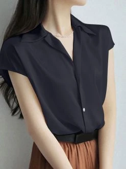 Solid Satin Button Lapel Short Sleeve Women Shirt -Zanzea Shop edf822bd 1cb3 4ca2 9a6d 5863af402d34