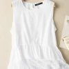 Women Lace Patchwork Hem Crew Neck Sleeveless Tank Top