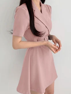 Solid Lapel Short Sleeve A-line Dress For Women -Zanzea Shop ee2b9a70 5293 4dd1 b978 ca4323fdcd29