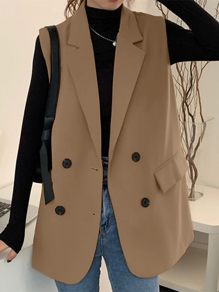 Solid Double Breasted Sleeveless Lapel Vest Blazer 2 Solid Double Breasted Sleeveless Lapel Vest Blazer - Image 2