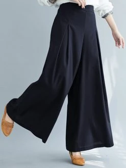 Solid Color Pleated Elastic Waist Casual Loose Wide-Leg Pants For Women 8 Solid Color Pleated Elastic Waist Casual Loose Wide-Leg Pants For Women -Zanzea Shop ee52ae69 eed3 4a15 9f8a 585026007ff4