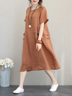 Crew Neck Short Sleeve Soild Color Casual Dress -Zanzea Shop ee646828 6e65 4e64 86df c95690dde1d5