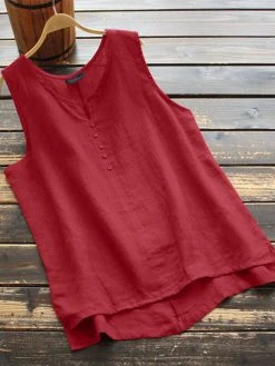 Solid Sleeveless V-neck Tank Top For Women