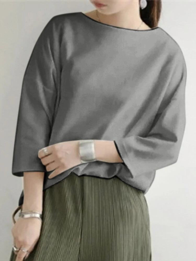 Solid Drop Shoulder 3/4 Sleeve Crew Neck Casual Loose T-shirt 6 Solid Drop Shoulder 3/4 Sleeve Crew Neck Casual Loose T-shirt - Image 6