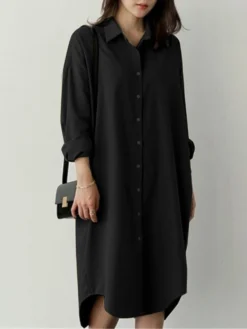 Solid Long Sleeve Button Lapel Casual Shirt Dress -Zanzea Shop efad95c5 9cae 466b 98f4 7c9ce8c41317