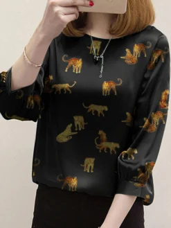 Leopard Pattern Crew Neck 3/4 Sleeve Blouse For Women -Zanzea Shop efb0cbfe 9daa 48d7 b907 e37382bb5b9d