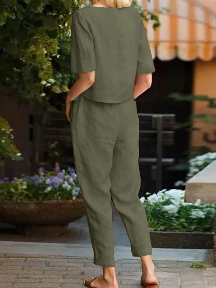 Women Casual Solid Pocket Knotted Two Pieces Suit 4 Women Casual Solid Pocket Knotted Two Pieces Suit - Image 4