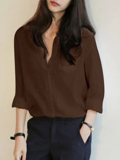 Solid V-neck Pocket Long Sleeve Women Casual Blouse 9 Solid V-neck Pocket Long Sleeve Women Casual Blouse -Zanzea Shop f023a82a 7f9f 4526 b455 21caa0106240