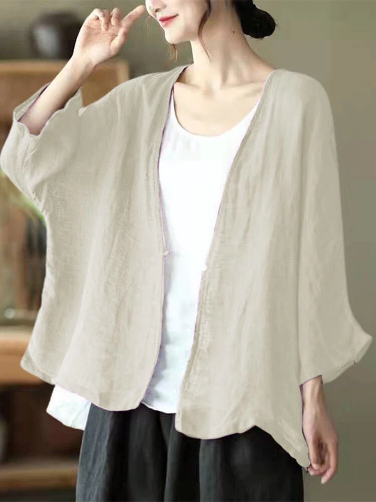 Women Solid Open Front Casual 3/4 Sleeve Kimono 3 Women Solid Open Front Casual 3/4 Sleeve Kimono - Image 3
