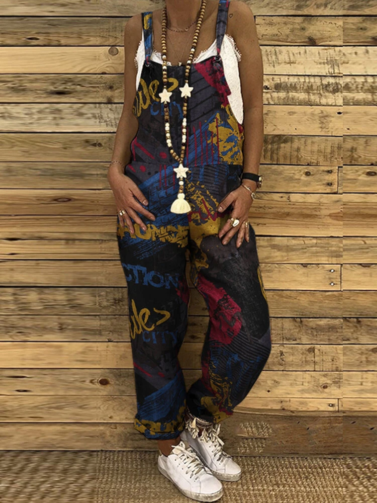 Print Strap Sleeveless Plus Size Jumpsuit With Pockets 2 Print Strap Sleeveless Plus Size Jumpsuit With Pockets - Image 2