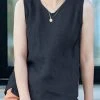 Solid V-neck Slit Hem Sleeveless Casual Tank Top