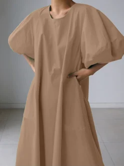 Lantern Sleeve Loose Pocket Solid Crew Neck Maxi Dress -Zanzea Shop f08b798c 8ab3 4069 8bb1 d6f4d7237ac7