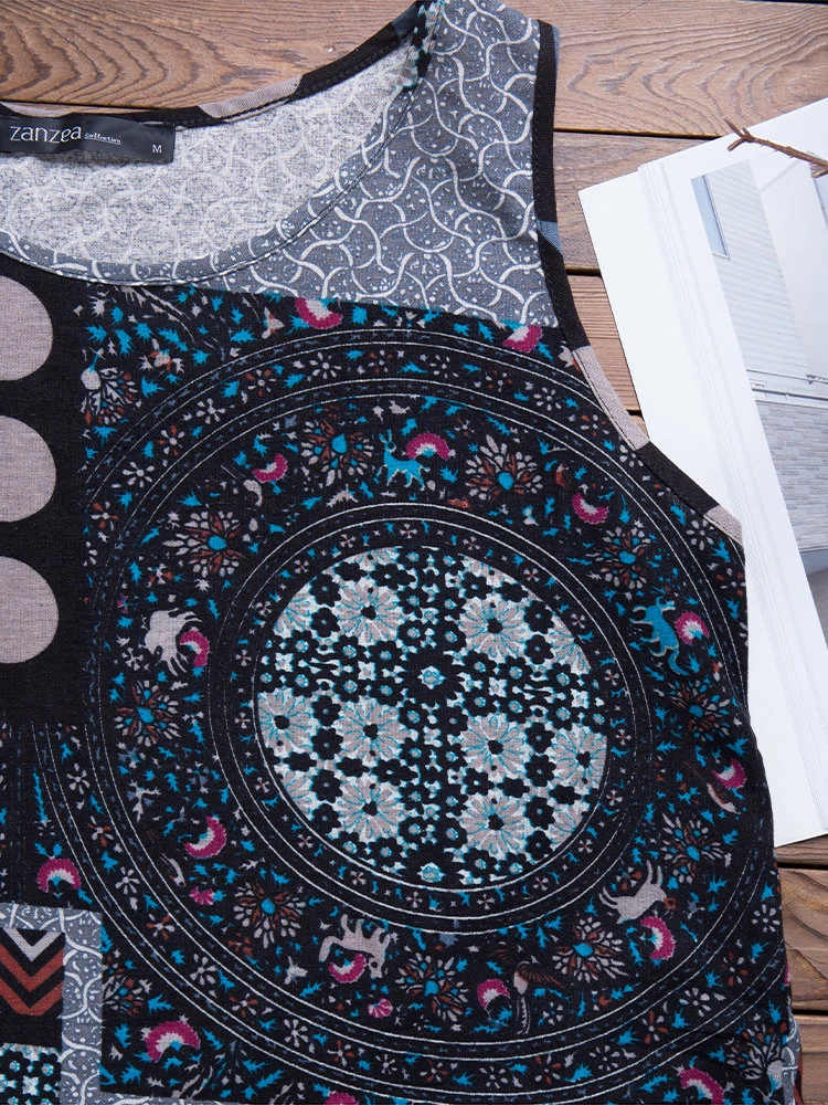 Ethnic Printed Sleeveless Vintage Women Dresses 11 Ethnic Printed Sleeveless Vintage Women Dresses - Image 11