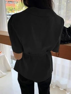 Solid Button Tie-Up Lapel Short Sleeve Casual Cotton Blouse -Zanzea Shop f0f30506 2d94 4b58 89e5 1133cce2d1f7