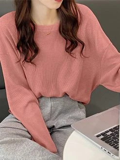 Solid Long Sleeve Loose Crew Neck Casual T-shirt -Zanzea Shop f1070a32 e59d 490c b196 0ff0b81bf8da