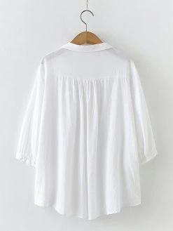 Solid Pocket Button Front Lapel 3/4 Sleeve Loose Blouse -Zanzea Shop f115866a d768 45c1 ae57 8d2c088207c9