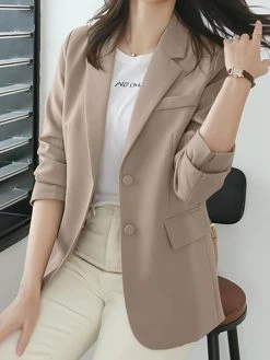 Women Solid Long Sleeve Button Front Lapel Blazer -Zanzea Shop f1755042 7d43 405d a15b 77f91c771331