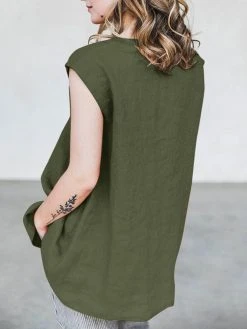 Solid V-neck Sleeveless Casual Loose Tank Top -Zanzea Shop f18647b7 8a8f 466f b91d 671c0180a64b