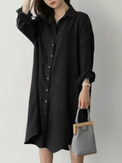Solid Long Sleeve Button Lapel Casual Shirt Dress -Zanzea Shop f1a6ce05 4d6f 43bc b16d 0c6720ba905b