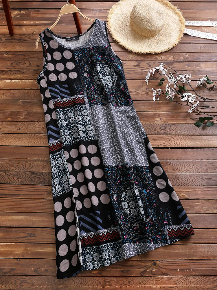Ethnic Printed Sleeveless Vintage Women Dresses 5 Ethnic Printed Sleeveless Vintage Women Dresses - Image 5