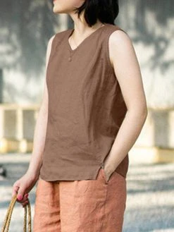 Solid V-neck Slit Hem Sleeveless Casual Tank Top -Zanzea Shop f2349e5d c415 42aa bb31 3fa52e5c2342