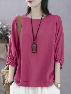 Women Solid Crew Neck Cotton Dolman Sleeve Blouse -Zanzea Shop f28e86bd 76a0 4f05 9863 41264e712c15