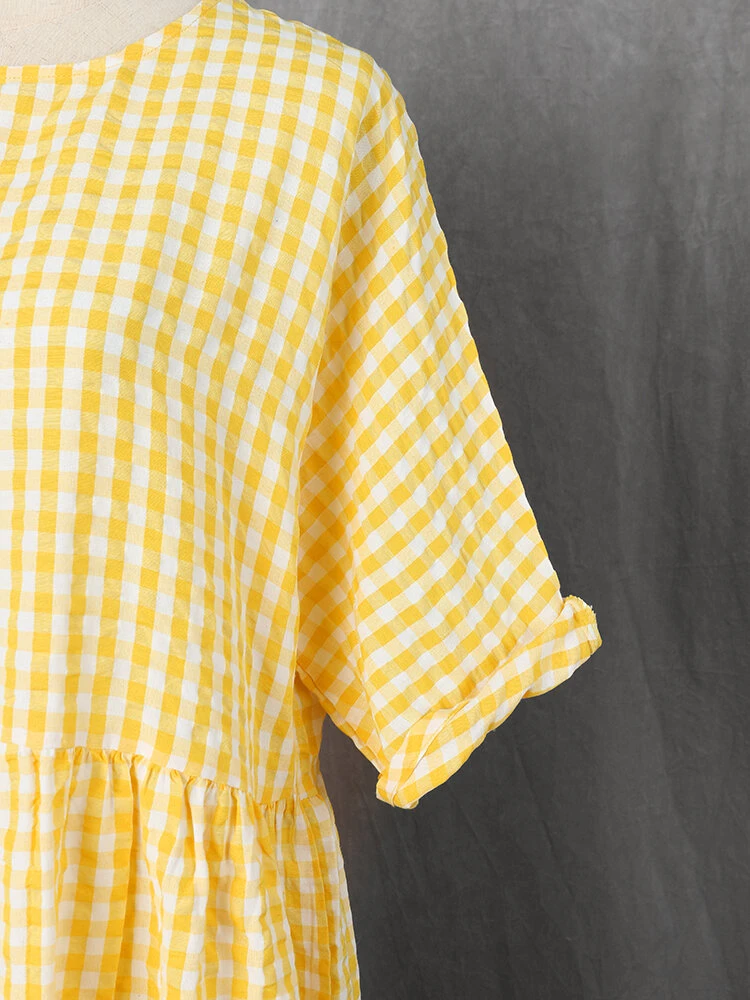 Casual Plaid Print Crewneck Short Sleeve Plus Size Dress 7 Casual Plaid Print Crewneck Short Sleeve Plus Size Dress - Image 7