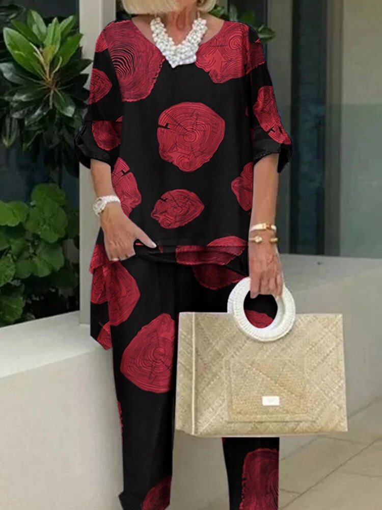 Women Print Long Sleeve Crew Neck Two Pieces Suit 5 Women Print Long Sleeve Crew Neck Two Pieces Suit - Image 5