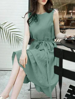 Solid Sleeveless Button Back Midi Dress With Belt 14 Solid Sleeveless Button Back Midi Dress With Belt -Zanzea Shop f2cd43ce a402 473a 9a55 56574a5d333e